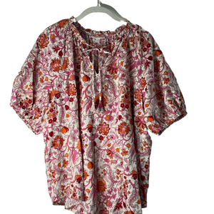 Knox Rose Cream floral Puff Sleeve Boxy Top size L